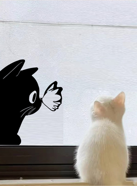 黑猫蝴蝶宠物贴纸橱柜门装饰美化