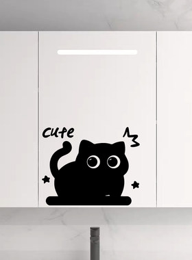 cute可爱卡通小黑猫平面贴纸美化
