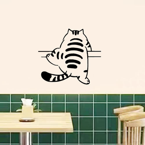 有趣猫咪爬墙图案ins创意墙贴