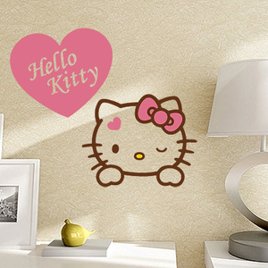 kitty猫可爱卡通 女生宿舍卧室房间温馨背景墙面装饰防水玻璃贴纸