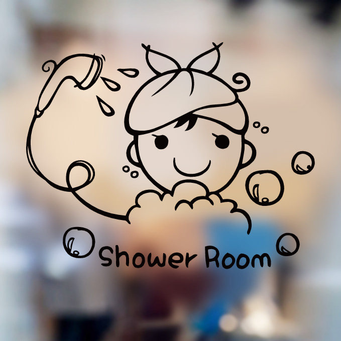 厕所卫生间玻璃门贴画浴室淋浴房防水瓷砖贴纸卡通女孩洗澡墙贴