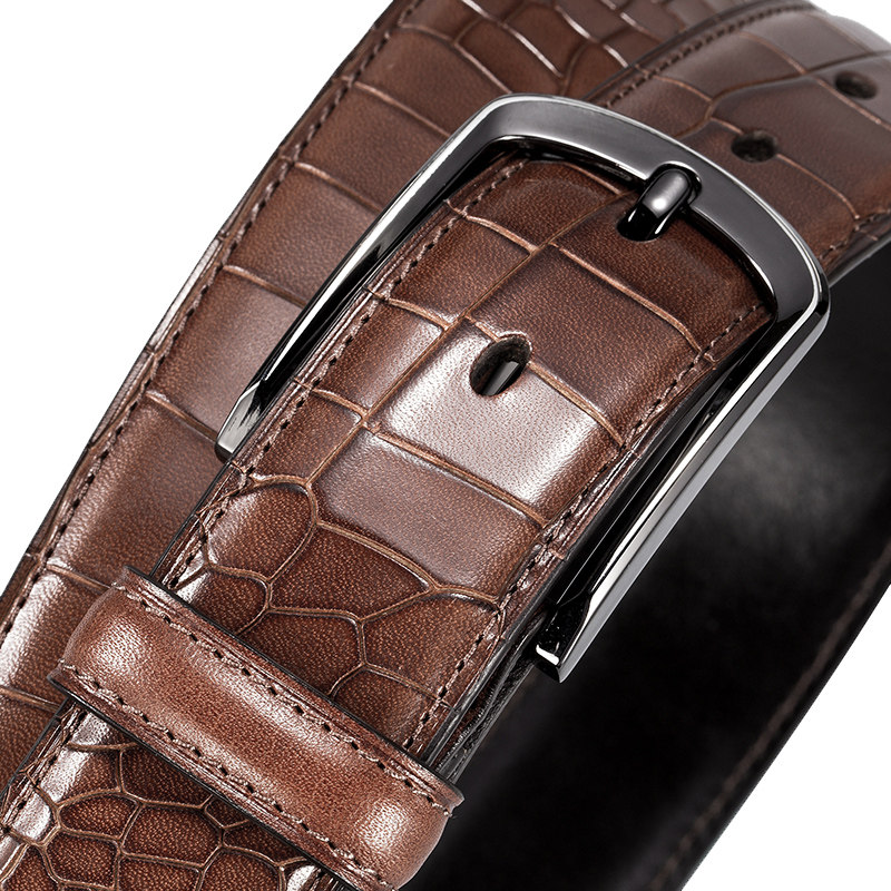 皮带男年轻人鳄鱼皮纹休闲时尚青年男人裤带个性真皮男款针扣腰带