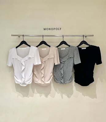 韩国直邮东大门正品代购2026春季 monopoly 甜美气质荷叶边T恤