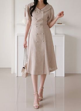 韩国直邮东大门正品代购2025夏季 1roha 优雅气质双扣腰带连衣裙