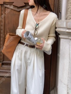 韩国直邮东大门正品代购2026春季新款 allover 百搭V领长袖针织衫