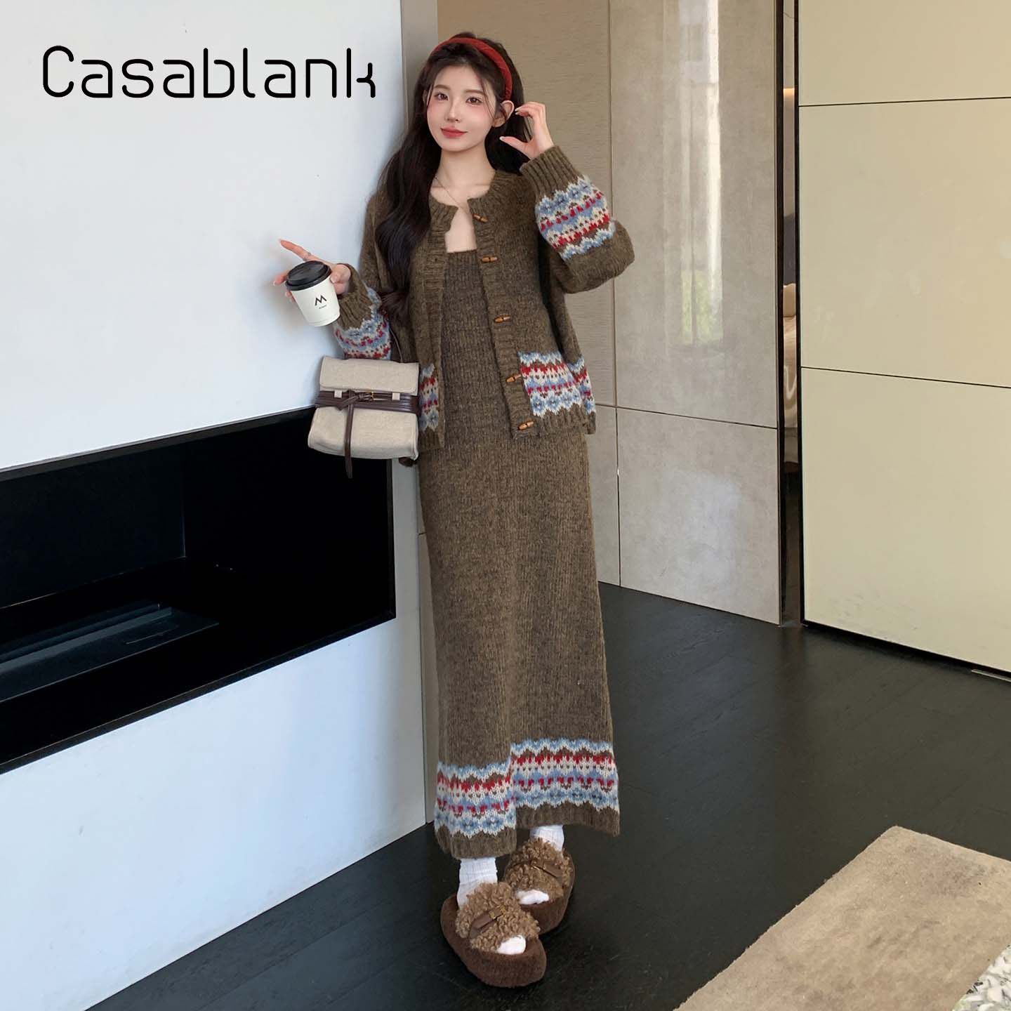 Casablank费尔岛针织开衫套装女