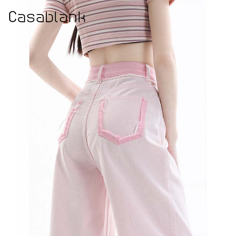 Casablank夏季薄款阔腿牛仔裤女彩色设计感宽松显瘦直筒高腰长裤