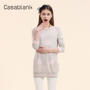 Casablank卡莎布兰卡春季新款中长茧型套头毛衣女洋气低领提花朵