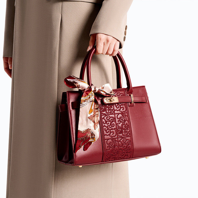 DANKU中国新中式国风刺绣手提包红色结婚包礼物大气中年妈妈包