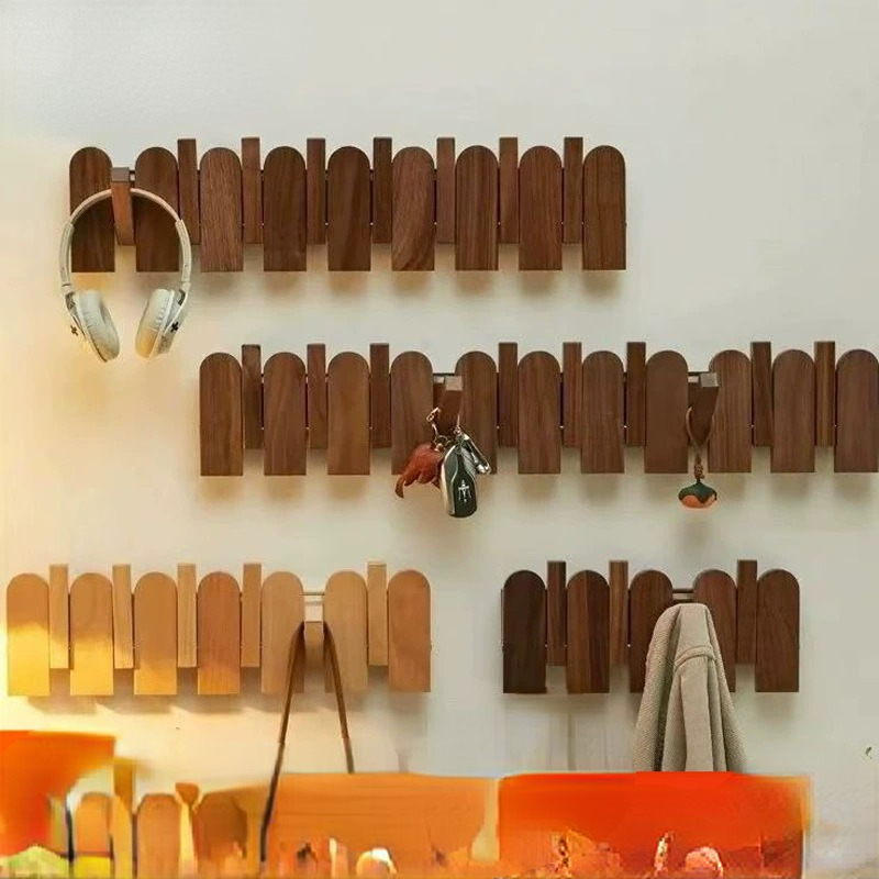 墙上挂钩黑胡桃实木质钢琴键挂衣架墙壁挂墙上挂衣钩进衣服钩玄