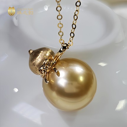 南洋金珠天然海水珍珠吊坠项链18k金葫芦款正圆强光无调色高端款
