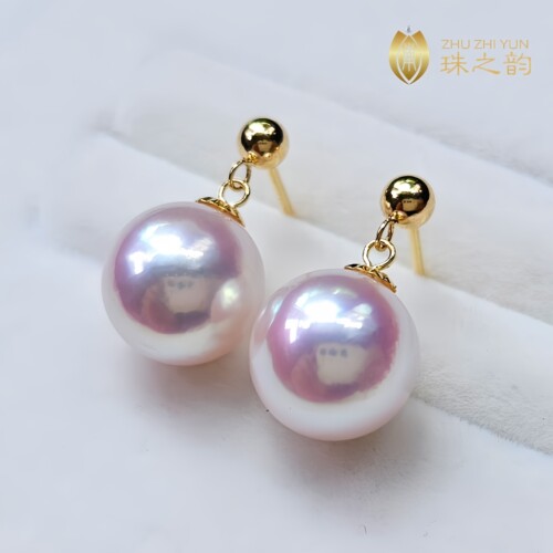 极光天女akoya海水珍珠耳钉18k金