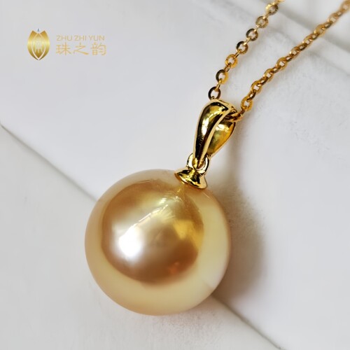 南洋金珠海水珍珠吊坠18k金正圆