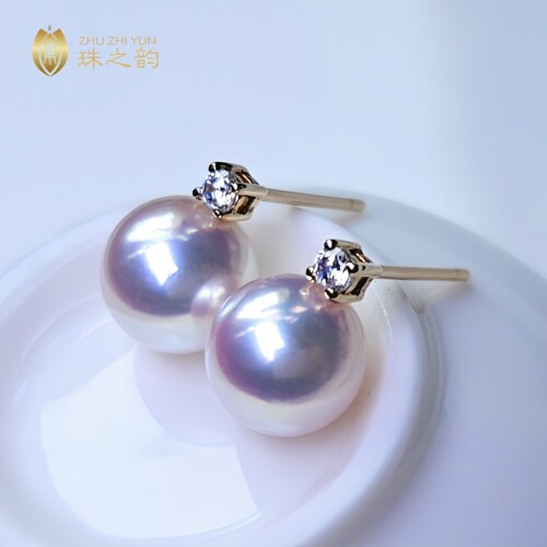 海水珍珠极光天女耳钉18k金钻石