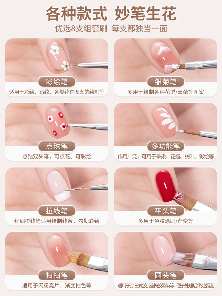 Cream White Nail Brush Set for UV Gel Painting & Liners - Product image 4