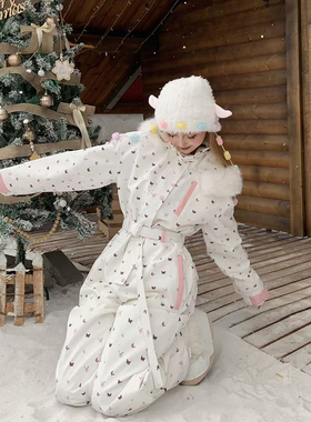 Sky’s Unknown24新品连体防水防风保暖可爱宽松3L印花雪裤套装