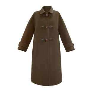 Y26053女士毛呢大衣牛角扣时尚 设计师双面呢 气质宽松中长款