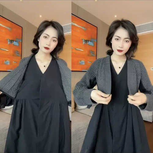 Демисезонная ретро трикотажная накидка, комплект, платье, длинная юбка, французский стиль