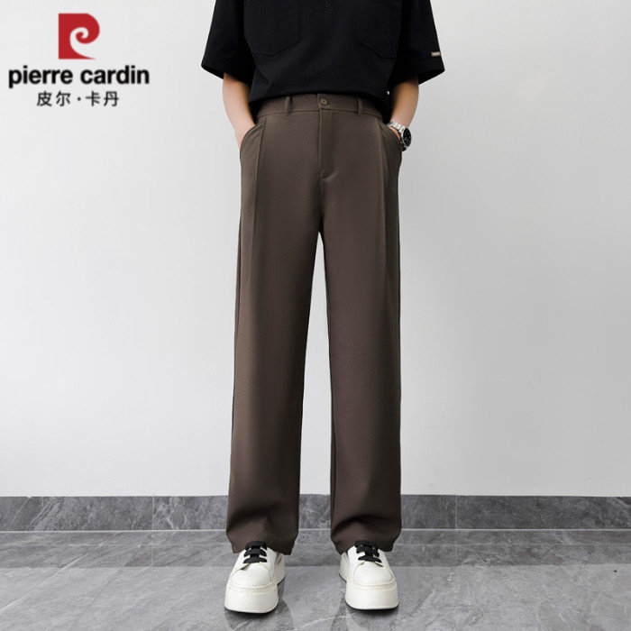 皮尔卡丹直筒休闲西裤男士2026夏季薄款简约微弹垂感宽松西装长裤