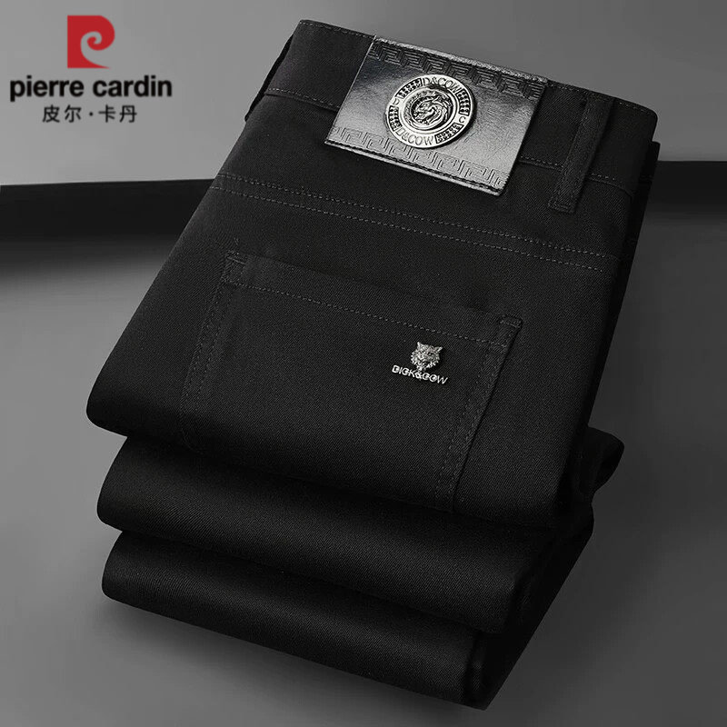 皮尔卡丹2026年夏季薄款轻奢风黑色牛仔九分裤男弹力修身小直筒裤