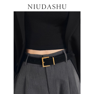 腰带女潮 饰百搭显瘦牛皮金色针扣配牛仔裤 新款 女士皮带真皮简约装