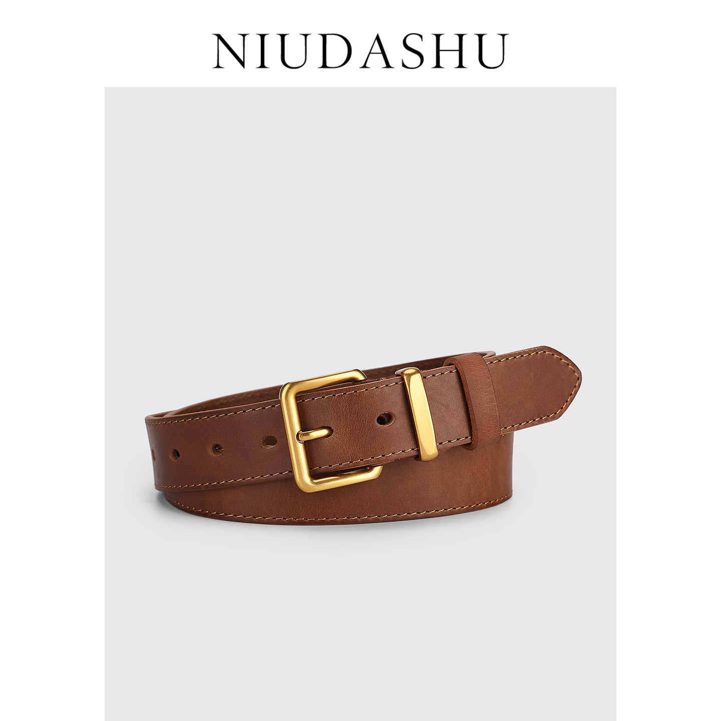 皮带女真皮头层牛皮装饰棕色针扣宽腰带简约百搭韩版牛仔裤腰带女
