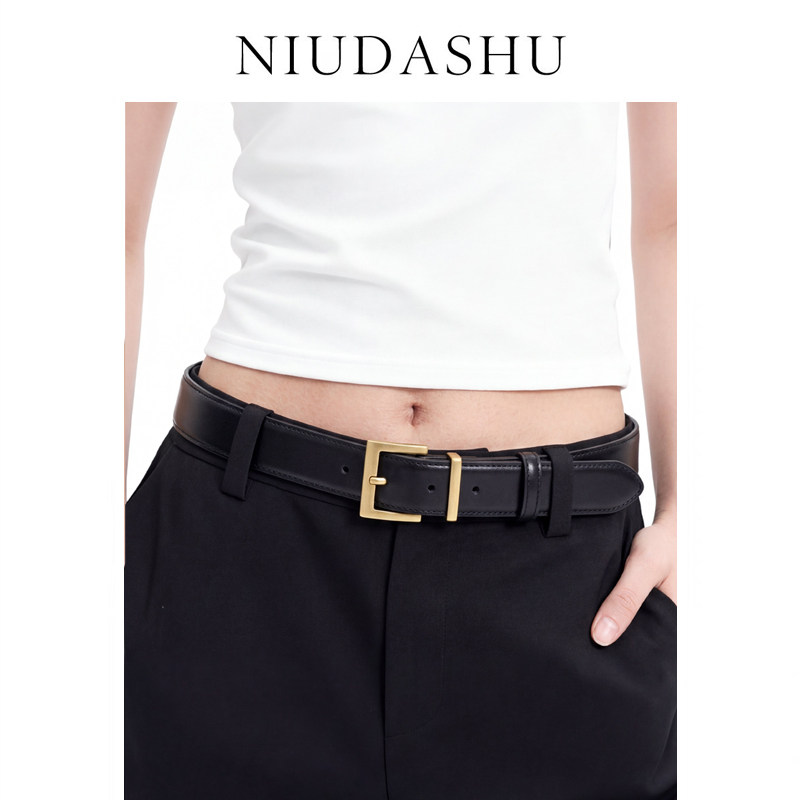 新款女士皮带真皮简约装饰百搭显瘦牛皮金色针扣配牛仔裤腰带女潮