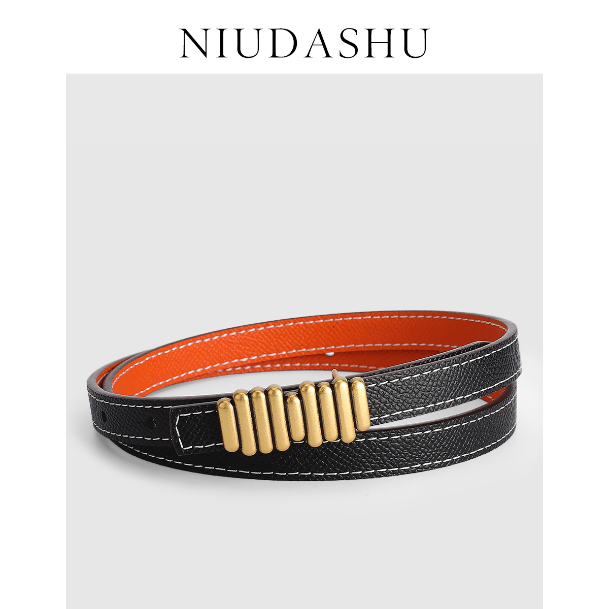 简约配裙子双面韩版细黑女士皮带