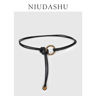 皮带女真皮装 腰带女黑细 饰小众设计感羊皮腰封可打结腰封配大气裤