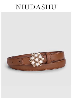 皮带女真皮装饰韩版简约可爱花朵形状平滑扣黑色配裤子裙子腰带女