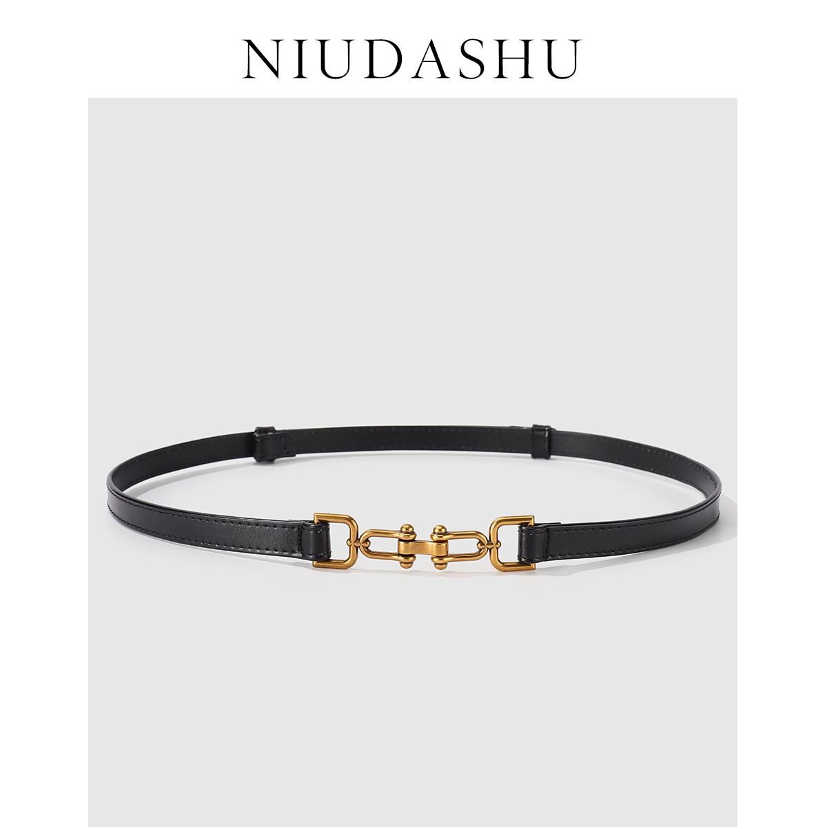 皮带女真皮装饰简约挂钩可调节黑