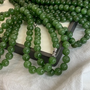 实拍真品和田玉碧玉项链珠美人痣一条56颗有鉴定书碧玉串珠送母亲