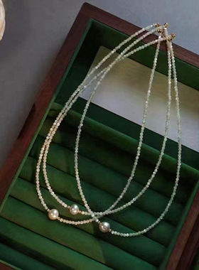 时尚流苏贝壳颈链choker高级感14k注金贝母天然淡水珍珠项链复古