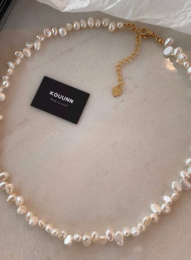 法式不规则巴洛克天然淡水珍珠项链女士短款小众设计感轻奢锁骨链