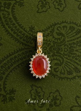 可拆卸万能扣挂坠镀18k金diy珍珠项链吊坠复古红玛瑙项链配饰配件