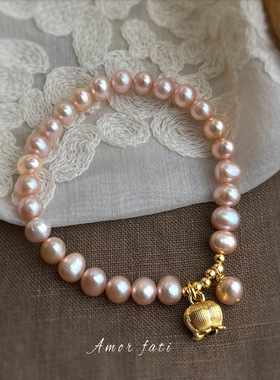 5A级强光淡水珍珠手链法式甜美铃兰花流苏手串时尚闺蜜手饰高级