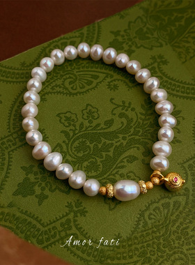 把把壶淡水珍珠手链小众设计轻奢风锆石手串时尚高级感手饰送闺蜜