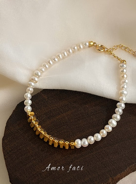 强光淡水珍珠手链女法式气质轻奢风碎银子手串时尚百搭送闺蜜手饰