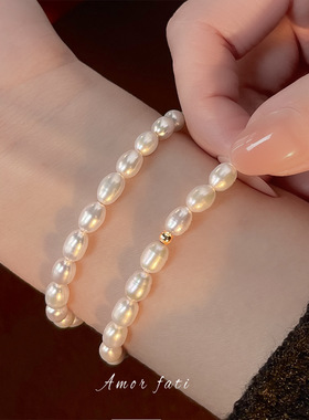 高品质淡水珍珠手链法式轻奢风小米粒珍珠手串时尚气质送闺蜜