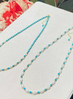 绿松石天然淡水珍珠项链女百搭高级感轻奢新中式多巴胺串珠锁骨链