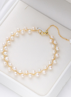 3-4mm小米粒天然淡水珍珠手链女手工编织原创设计高级感手饰批发