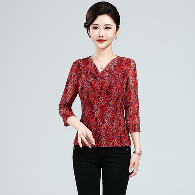 中老年女装亲高弹力纱衬衫