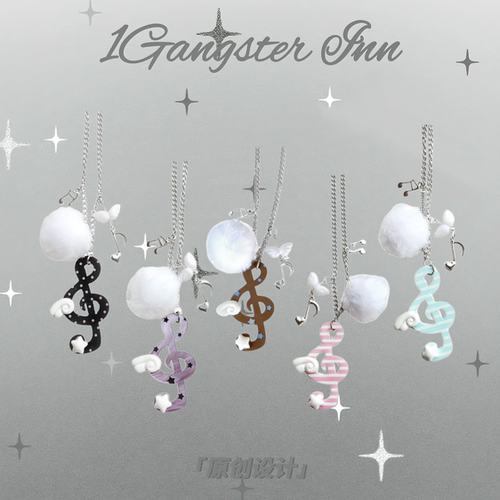 1Gangster Inn原创古早波点音符翅膀少女项链百搭甜美毛衣链挂链