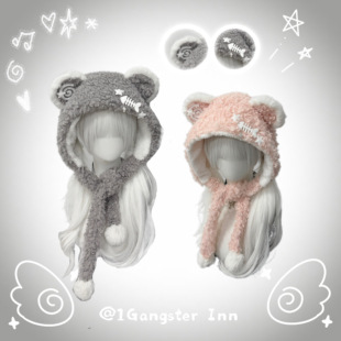 1Gangster Inn 原创亚文化小熊帽可爱星星毛绒帽小众复古保暖宅萌