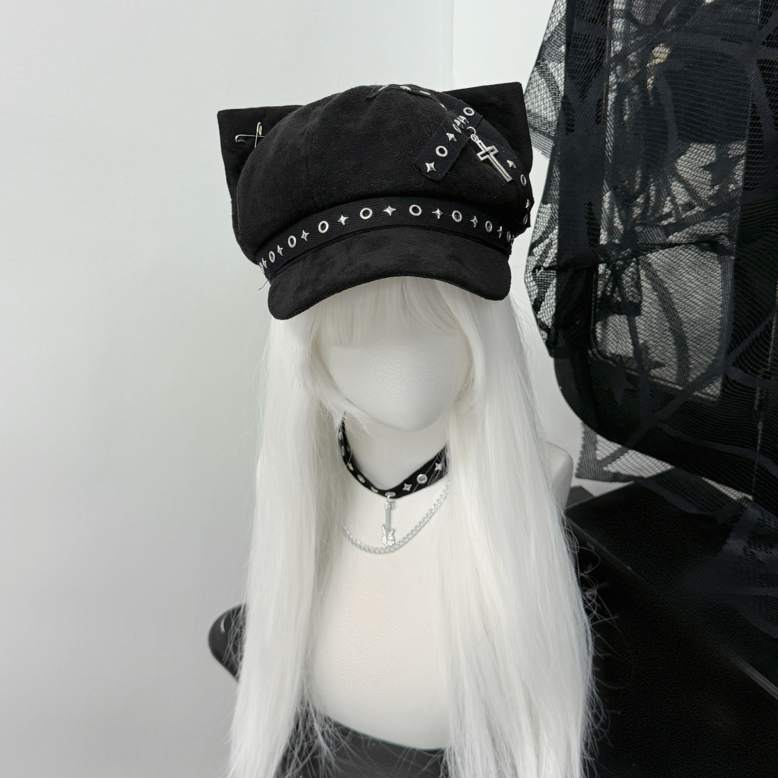 原创猫耳贝雷帽配饰朋克暗黑风