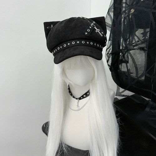 原创猫耳贝雷帽配饰朋克暗黑风