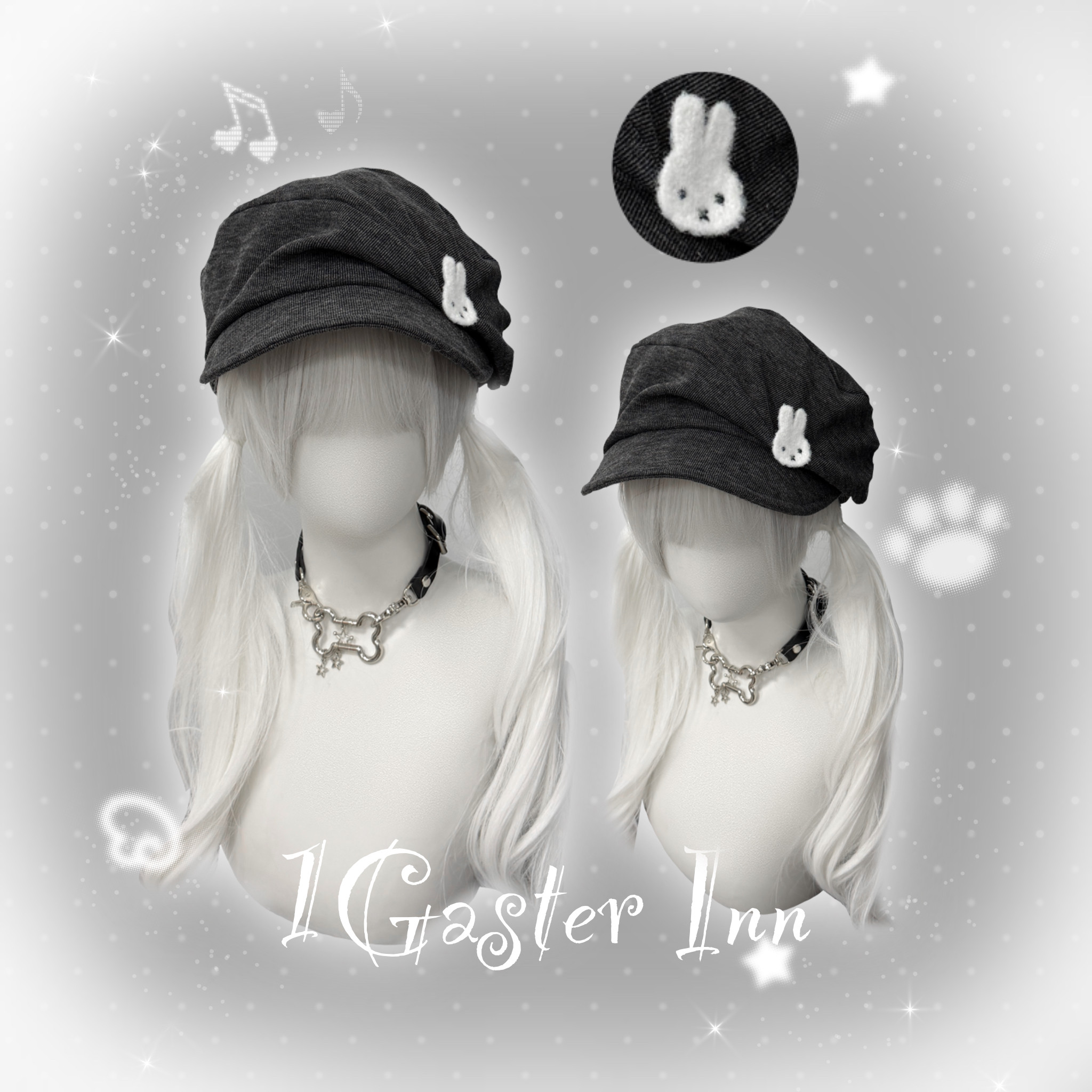 1Gaster Inn日系米菲兔褶皱帽子春秋显脸小复古云朵画家帽软顶帽