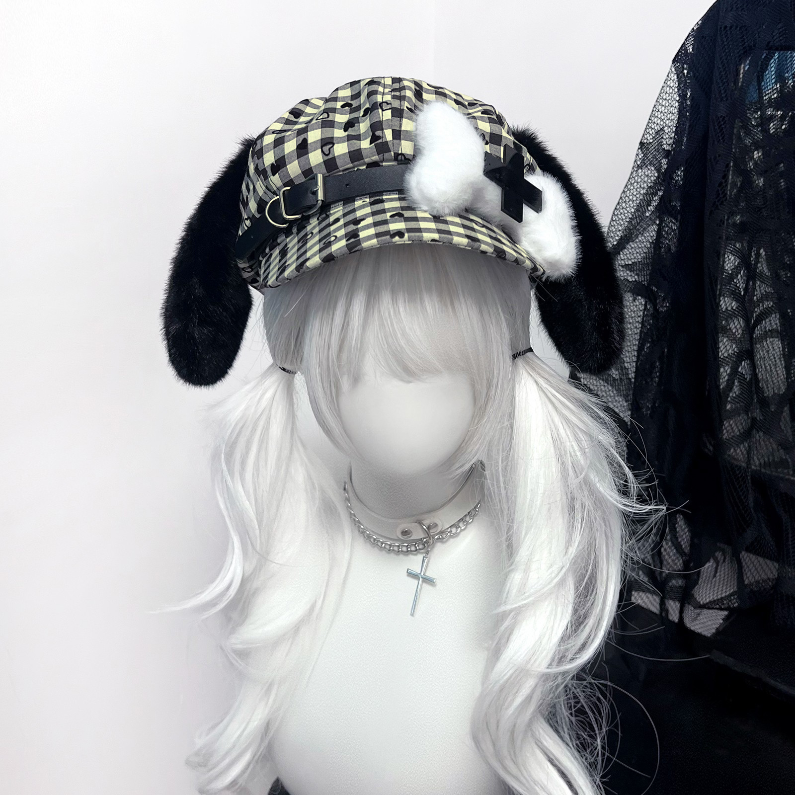 骨头帽小狗格纹可爱宅系