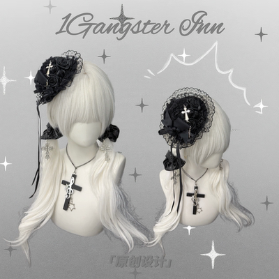 1Gangster Inn蕾丝蝴蝶结发夹发圈小礼帽发夹亚文化哥特lolita