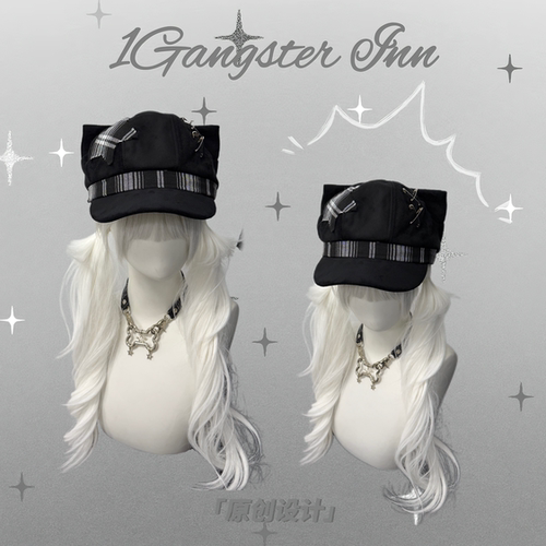 1Gangster Inn原创亚文化黑色朋克亚千禧辣妹贝雷帽子百搭八角帽